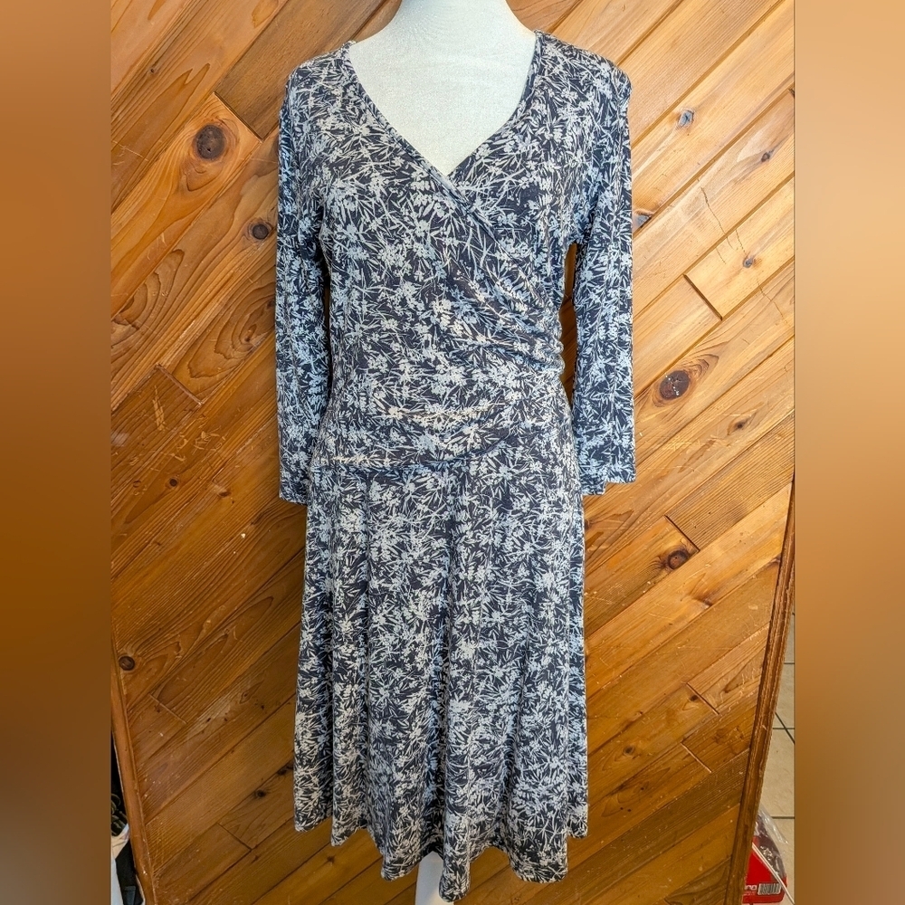Garnet Hill Blue and White Patterned Long Sleeve Dress Size Medium